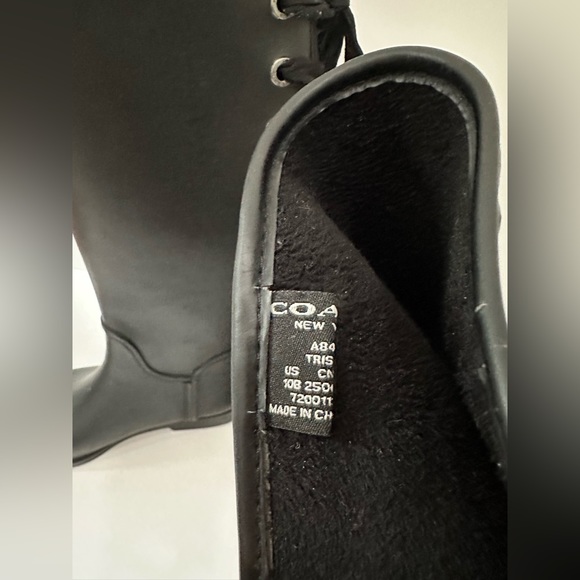 Coach Tristee Tall Rain Boots Women's Size Matte Black Rubber Lace Up Slip On - Picture 8 of 9